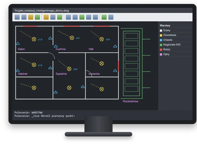 Projekt instalacji inteligentnego domu otwarty w programie CAD