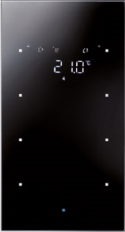 Black glass control panel with a display